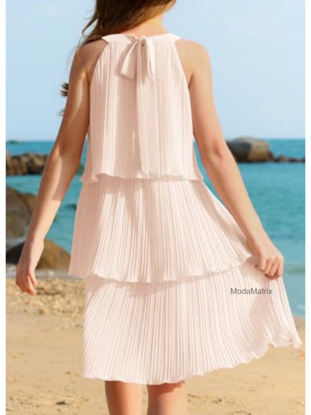 Girls Halter Tiered Ruffle Swing Dress Sleeveless Chiffon A-Line - Picture 4 of 6